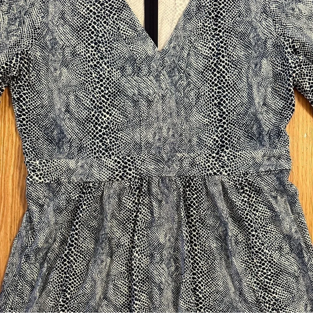 TORY BURCH Snake Print Jersey Dress blue white 3/4 sleeve V neck XL stretch